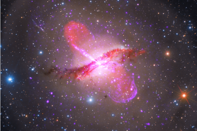 The Event Horizon Telescope captured images of the black hole jets at the center of the Centaurus A galaxy. Credit: X-RAY: CXC/NASA AND SAO; OPTICAL: ROLF OLSEN; INFRARED: JPL-CALTECH/NASA