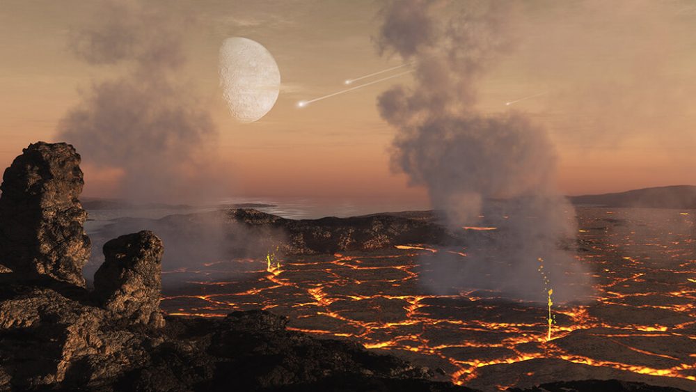 Artist's impression of the Earth between 3.5 and 2.5 billion years ago when asteroids the size of cities bombarded our planet. Credit: SwRI/Simone Marchi, Dan Durda