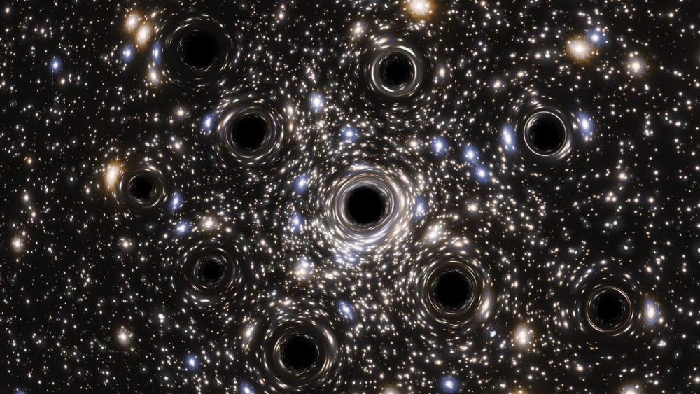 Artist's impression of a large number of black holes in a single cluster. Credit: ESA / Hubble, N. Bartmann