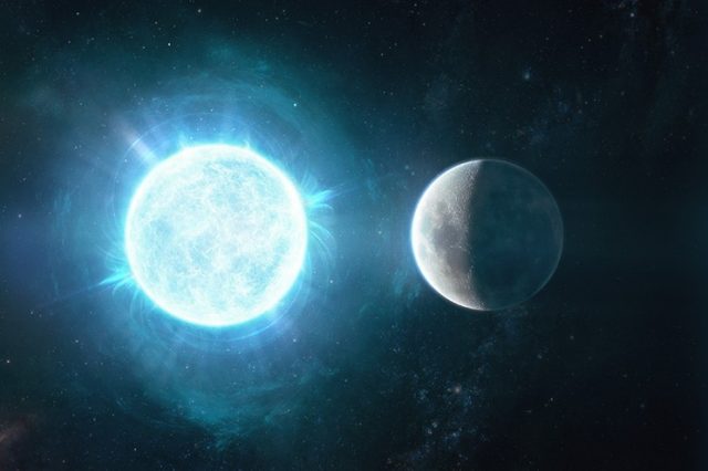 Artist's impression of the smallest, yet most massive white dwarf ever observed in a comparison with our Moon. Credit: Giuseppe Parisi