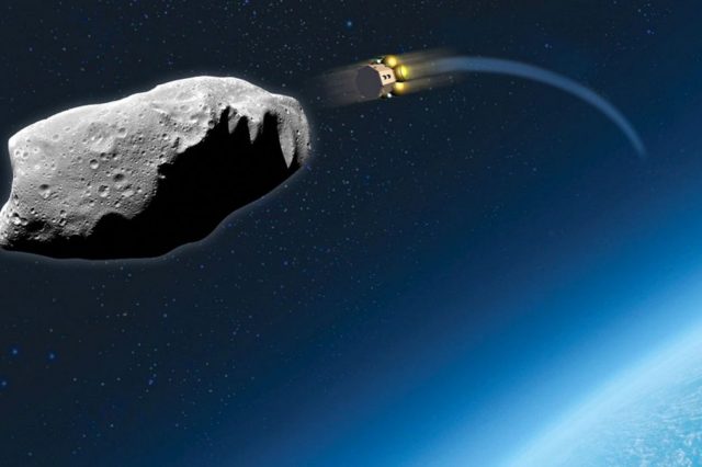 Artist's impression of one of the repurposed satellites on its way to hit an asteroid that endangers Earth. Credit: Airbus