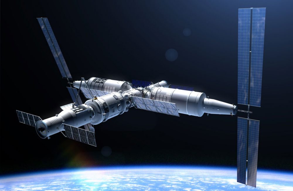 The Tiangong space station which is currently being assembled in space. Credit: CNSA