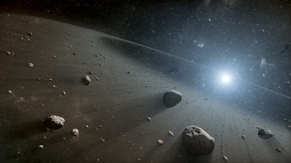 Artist's impression of an asteroid belt. Researchers discovered two unexpected red astroids in our main asteroid belt. Credit: NASA/JPL-Caltech