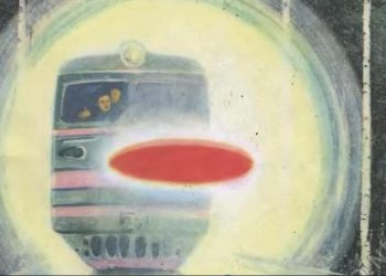 Artist's impression of the UFO incident with train No. 1702. Credit: Техника — молодёжи magazine, issue 8, 1989.