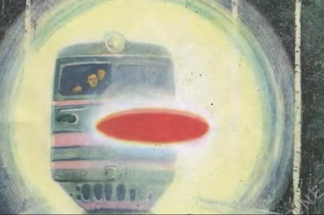 Artist's impression of the UFO incident with train No. 1702. Credit: Техника — молодёжи magazine, issue 8, 1989.