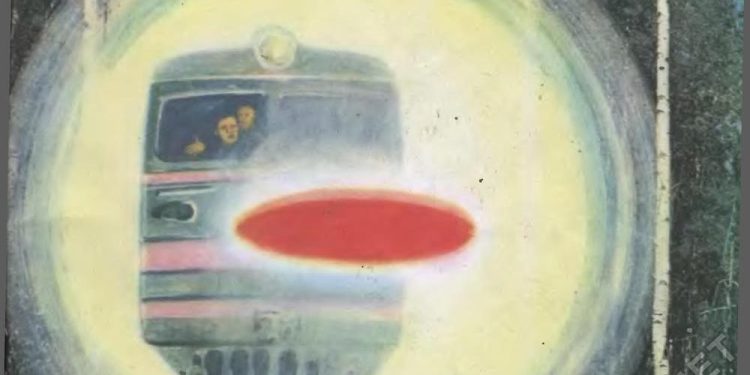 Artist's impression of the UFO incident with train No. 1702. Credit: Техника — молодёжи magazine, issue 8, 1989.