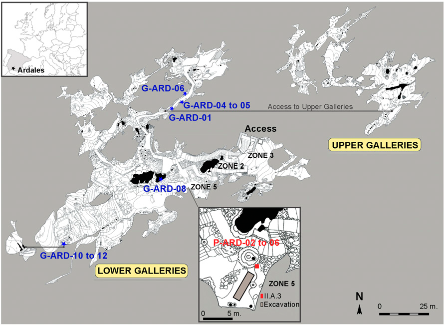 The location of the cave and its schematic representation. Credit: Africa Marti et al. / Proceedings of the National Academy of Science, 2021