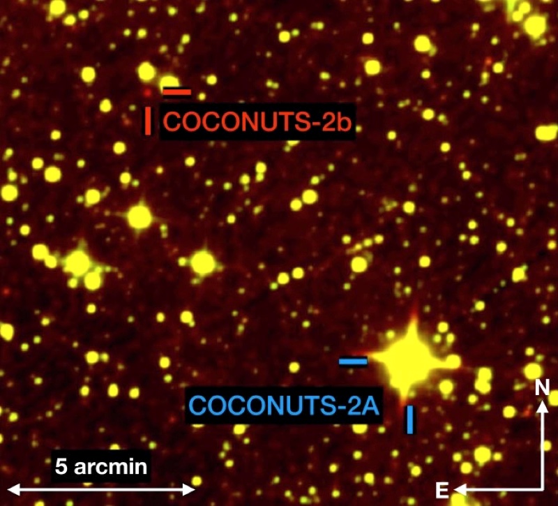 A direct shot of the star COCONUTS-2 and exoplanet COCONUTS-2b. Credit: Zhang et al., 2021