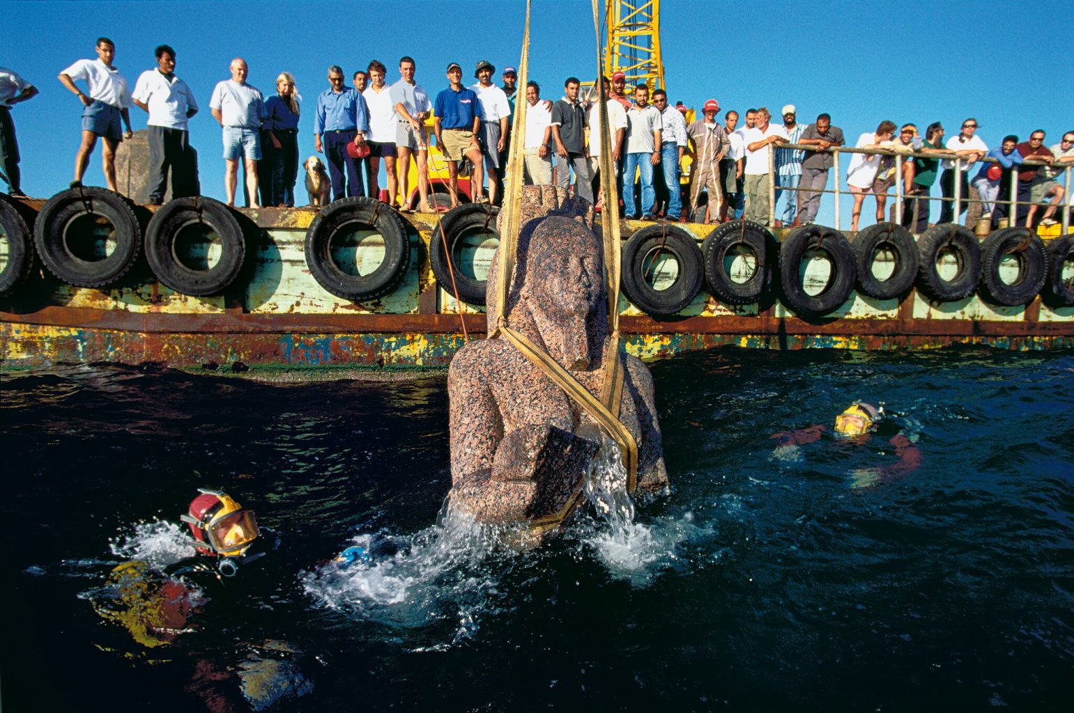 Underwater archaeologists excavated a massive statue from Heracleion a few years ago. Credit: Franck Goddio/Hilti Foundation