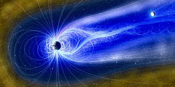 Magnetospheres of the young Earth and the Moon: an artist's view. How long did our Moon have a magnetic shield for? Credit: E. Masongsong, UCLA EPSS, NASA GSFC SVS