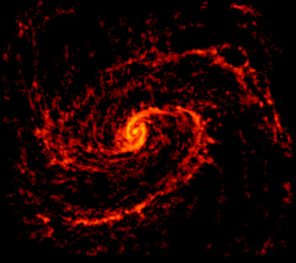 ALMA radio image of galaxy NGC 4321 (Messier 100). Credit: ALMA (ESO/NAOJ/NRAO); NRAO/AUI/NSF, B. Saxton