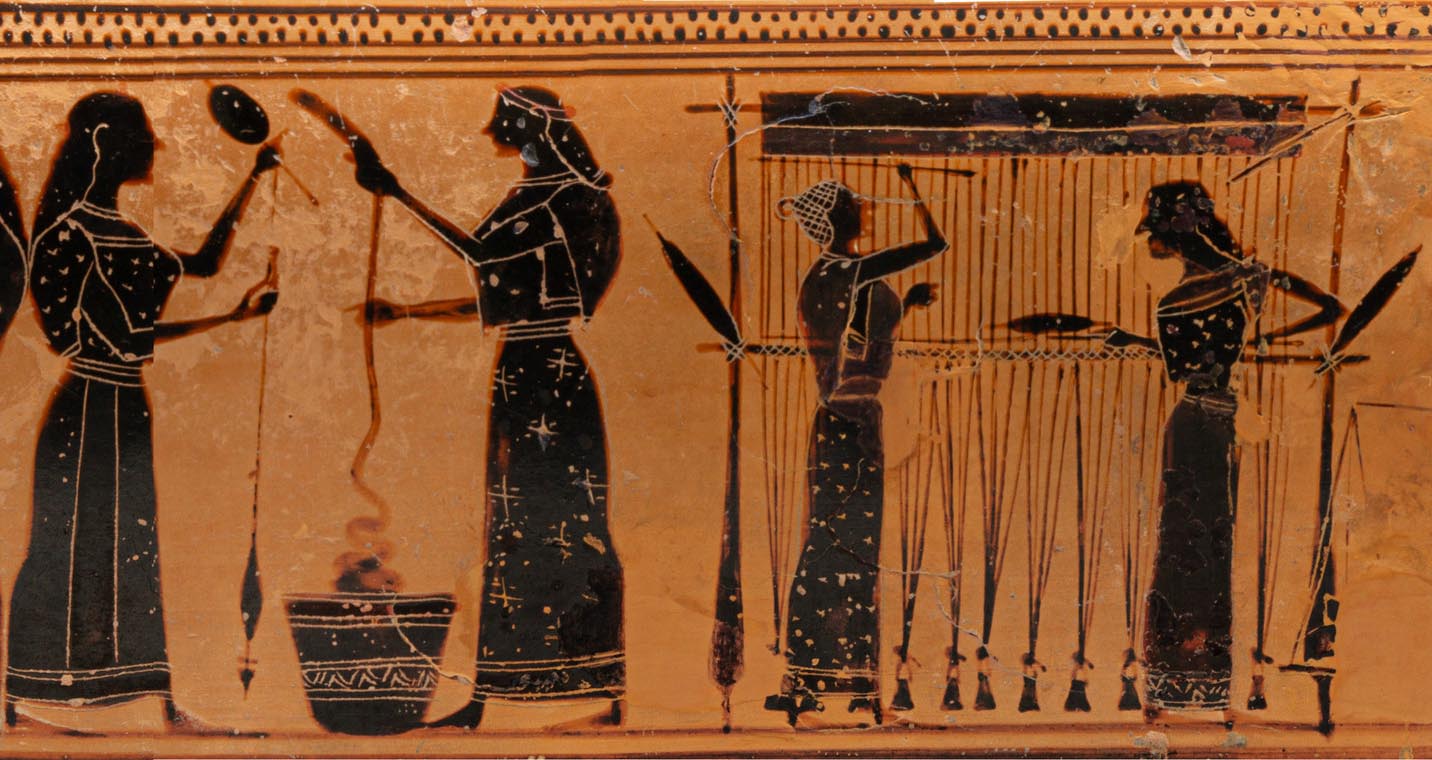 Part of a Terracotta lekythos, showing an image of working women, c.550-530 BC. Credit: Metropolitan Museum of Art