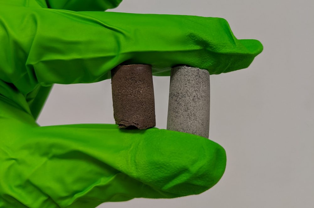 Scientists have created a concrete-like biocomposite material made from regolith and astronaut blood and urine. Credit: University of Manchester