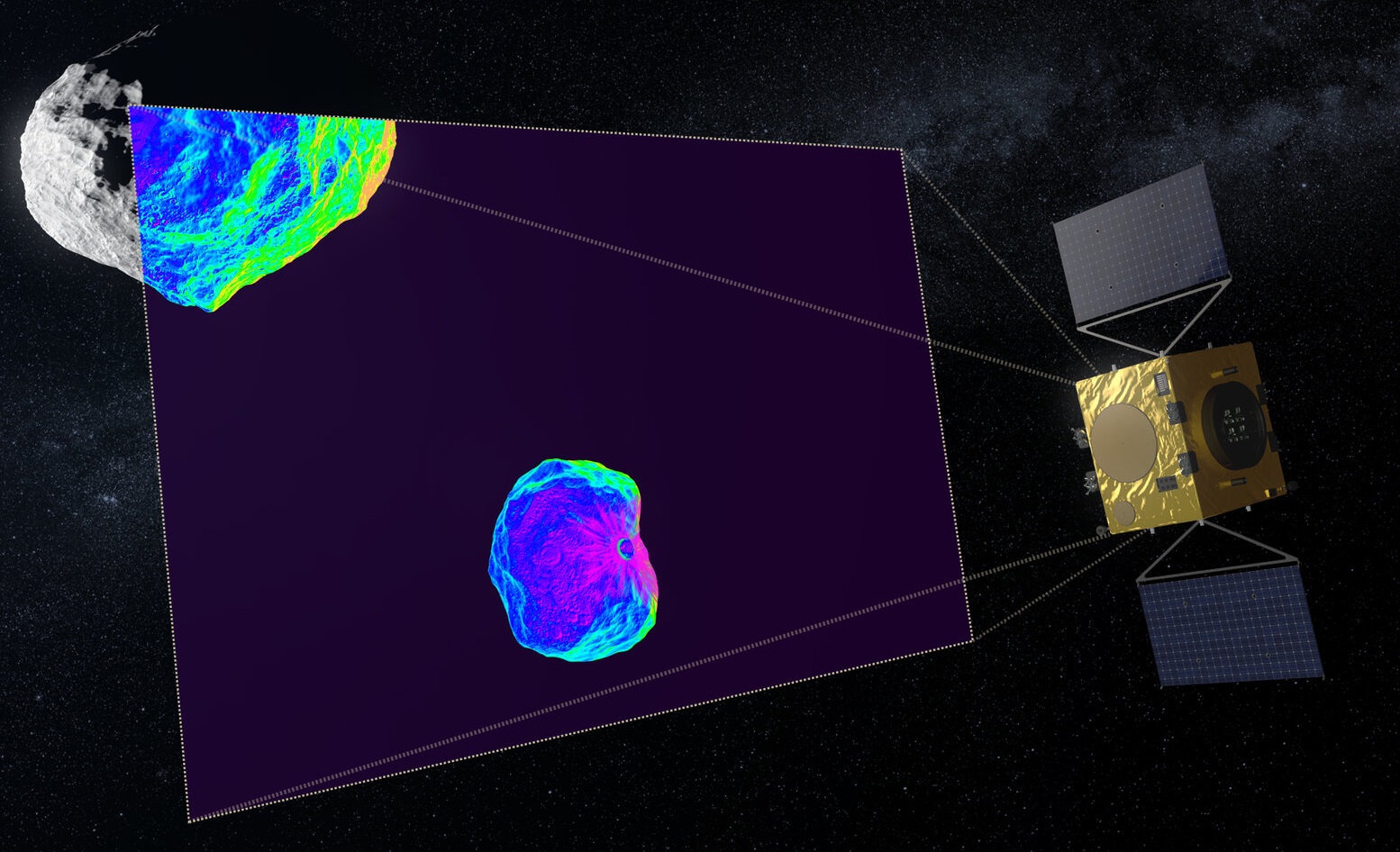 Artist's impression of the Hera spacecraft during its mission to access the change in Dimorphos's orbit. Credit: ESA - Science Office