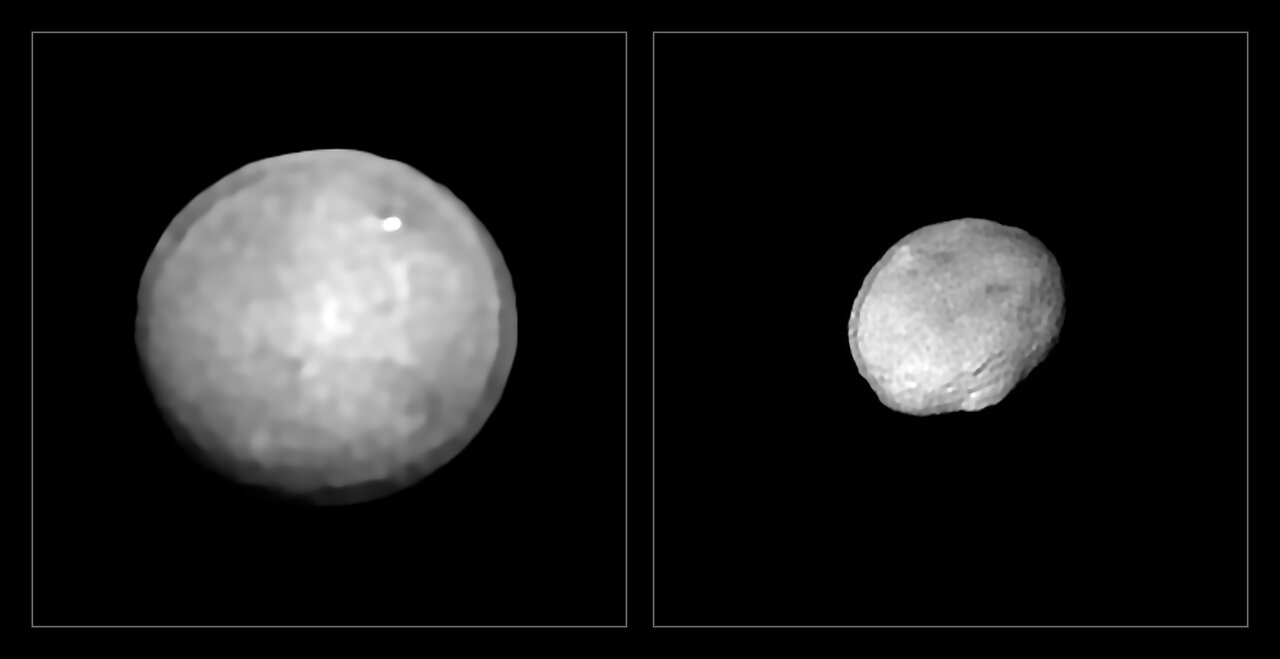 The two largest asteroids in the Solar System - Ceres and Vesta. Credit: M. Kornmesser, Vernazza et al. (ESO); MISTRAL algorithm (ONERA / CNRS)
