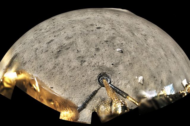 A panoramic shot of the lunar surface taken by the camera of the Chang'e-5 lander. Credit: CLEP