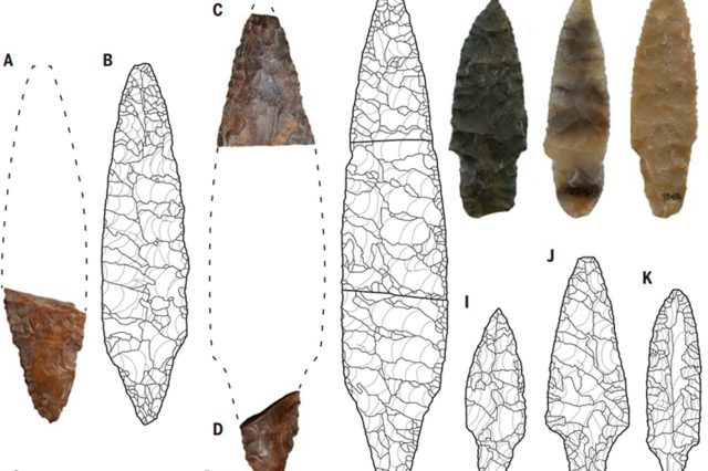 Comparison between Cooper's Ferry projectile points (A, C, F, G, H) and projectile points from the Kamishiritaki 2 site. Scientists believe that the human settlement of America did not pass through Japan. Credit: Richard Scott et al. / PaleoAmerica, 2021