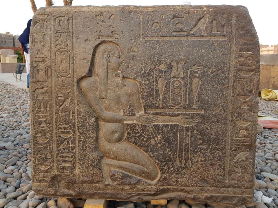 Stone block with inscriptions describing the history of the ancient Egyptian temple in Heliopolis. Credit: Ministry of Tourism and Antiquities / Facebook