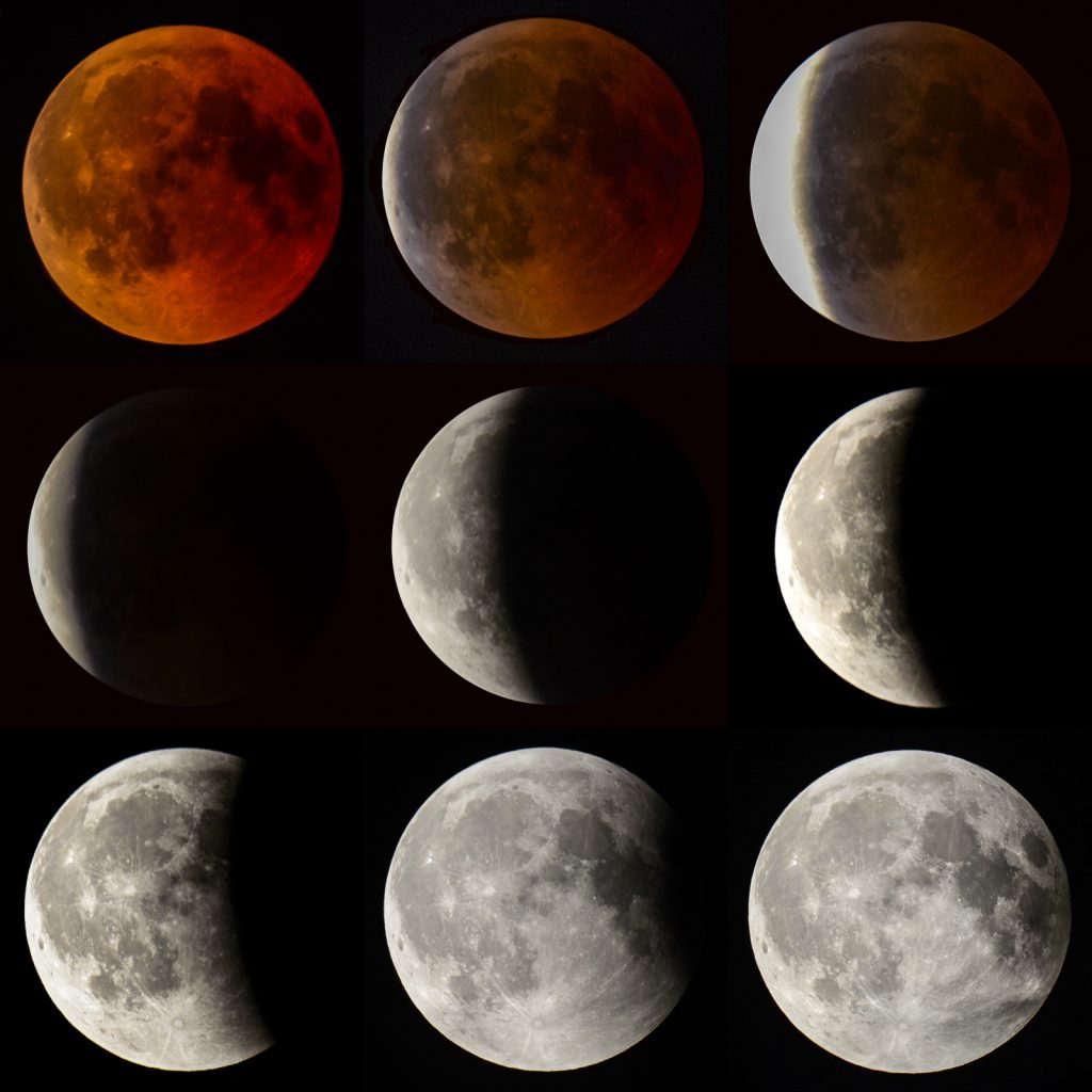 Stages of a total lunar eclipse. Credit: Jürgen Mangelsdorf / Flickr