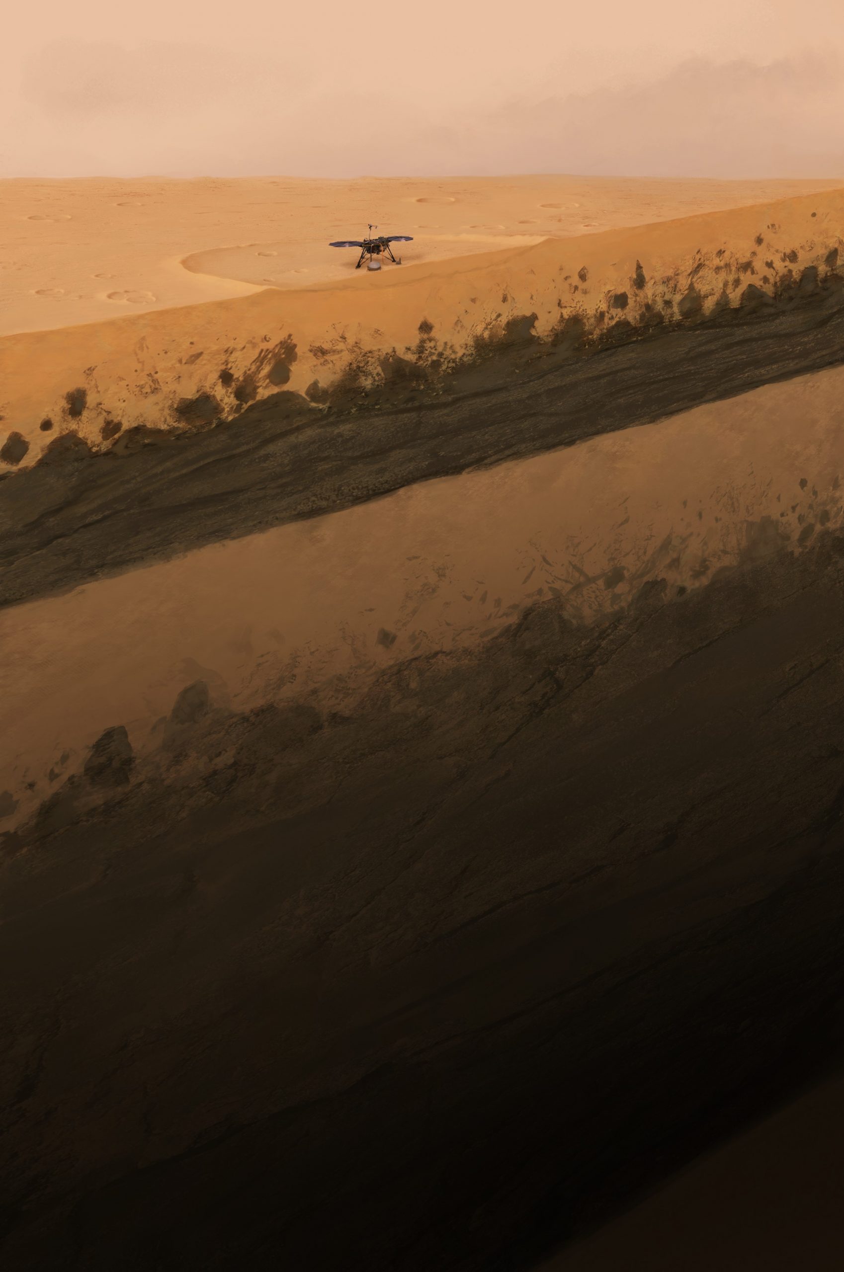 Artist's impression of the subsurface layers of Mars below the InSight lander. Credit: ETH Zurich / Géraldine Zenhäusern