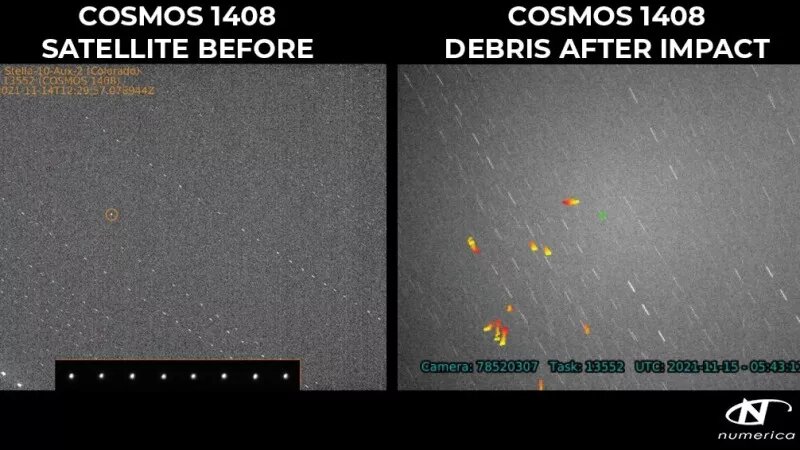 The Russian satellite before and after the test. Credit: Numerica Corporation