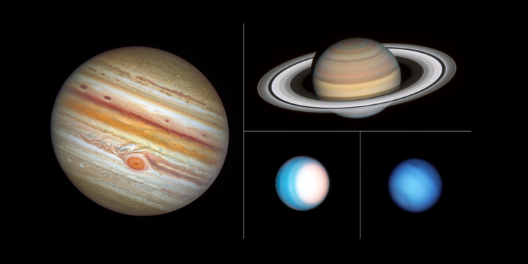 NASA shared the latest images of solar system planets taken during Hubble's yearly grand tour. Credit: SCIENCE: Amy Simon (NASA-GSFC), Michael H. Wong (UC Berkeley) VISUALIZATION: Joseph DePasquale (STScI)