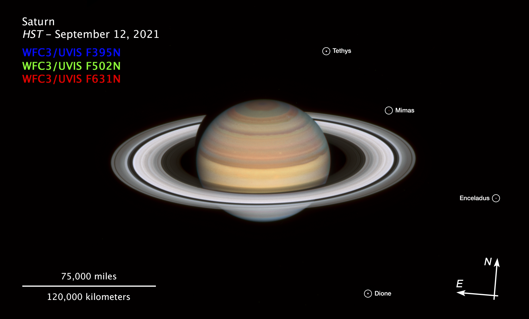 Hubble's image of Saturn taken on September 12, 2021. Credit: Amy Simon / NASA-GSFC, Michael H. Wong / UC Berkeley, Alysa Pagan / STScl