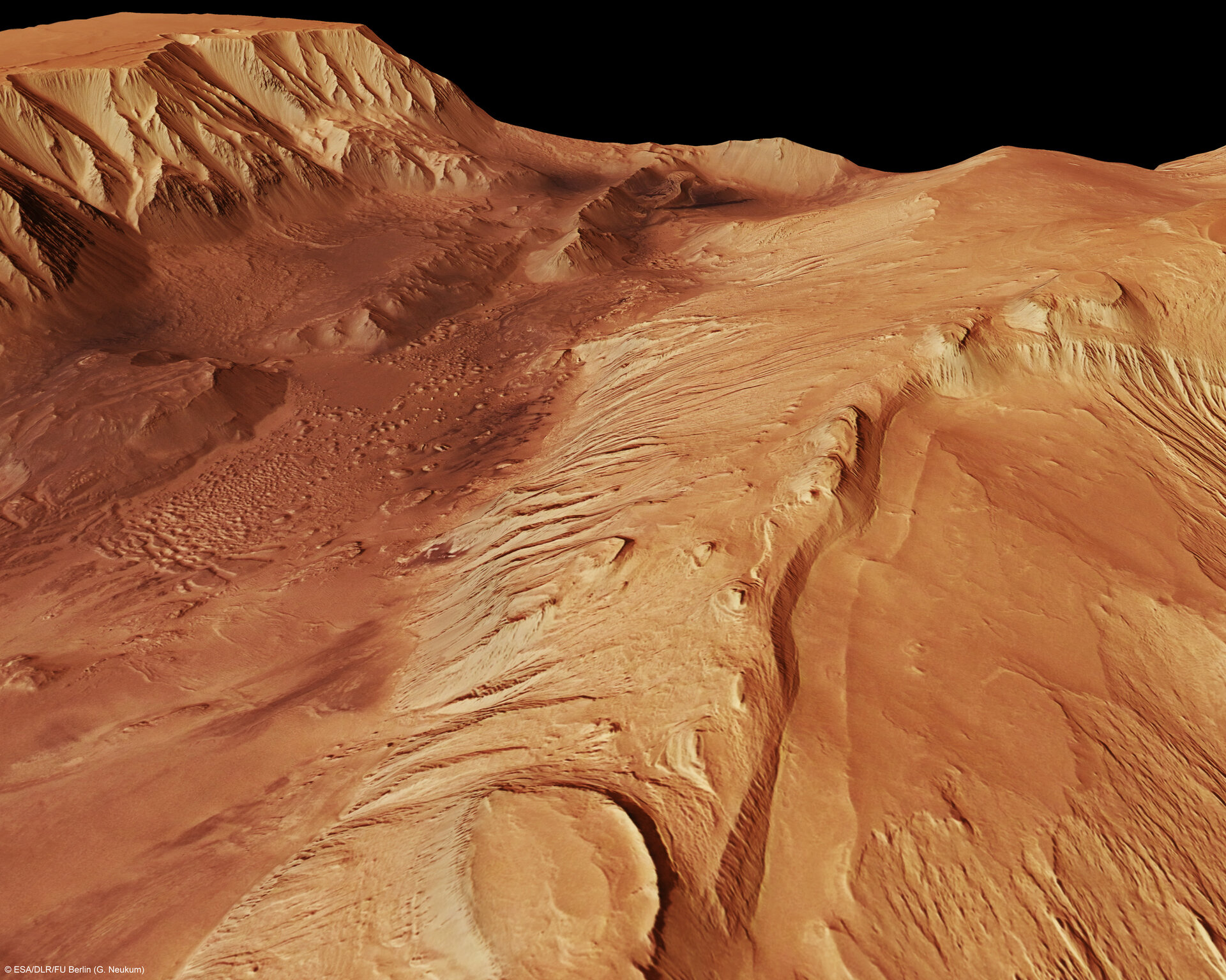 Perspective image of the Valles Marineris canyon, made by the European mission "Mars Express". Credit: ESA / DLR / FU Berlin (G. Neukum), CC BY-SA 3.0 IGO