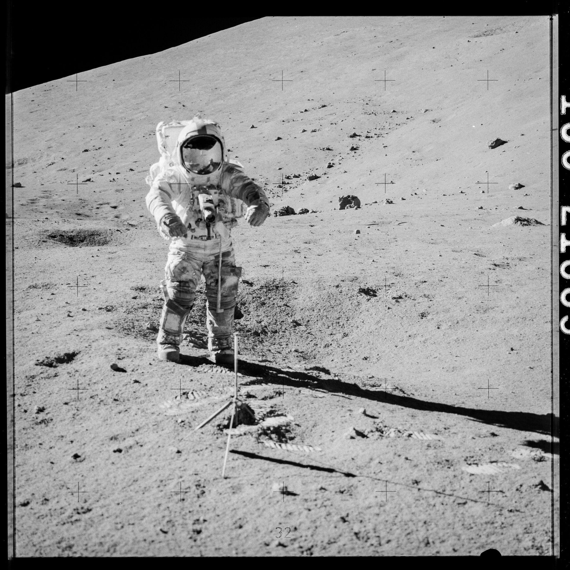 Astronaut Gene Cernan collecting lunar samples in 1972. Credit: ESA