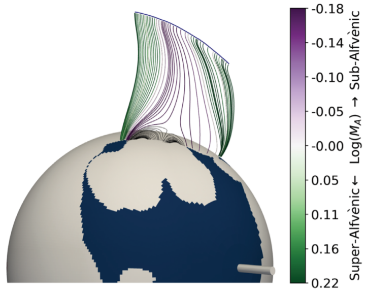 Three-dimensional model of magnetic field lines in the corona based on Parker data. Credit: JC Kasper et al. / Physical Review Letters, 2021