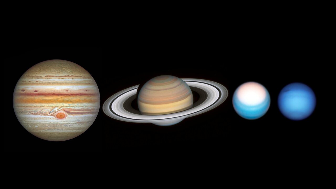 The last month in the 2022 Hubble Calendar includes an image composed after the annual 'grand tour of the outer solar system', which includes the latest images of the gas giants. Credit: NASA, ESA, A. Simon (Goddard Space Flight Center), and M.H. Wong (University of California, Berkeley) and the OPAL team
