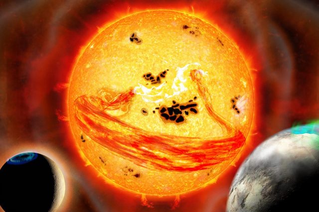 Artist's impression of the coronal mass ejection of EK Draconis. Credit: National Astronomical Observatory of Japan