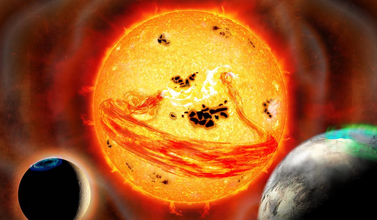 Artist's impression of the coronal mass ejection of EK Draconis. Credit: National Astronomical Observatory of Japan