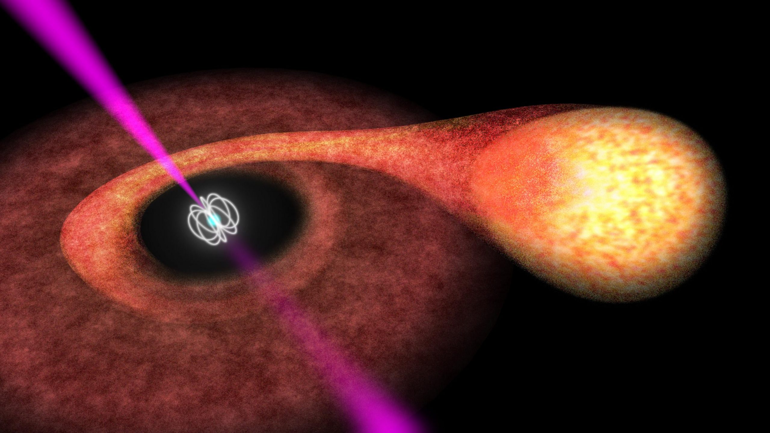 Artist's impression of a black widow pulsar in a binary system. Credit: ESA