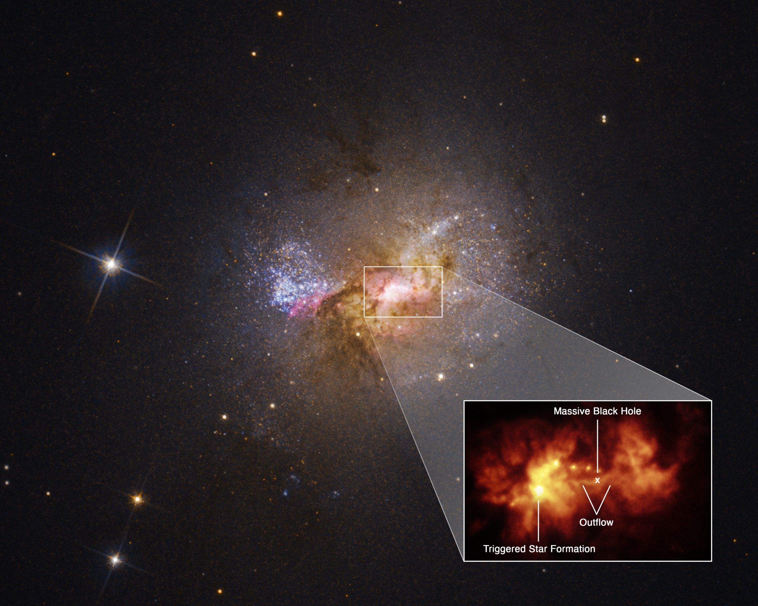 A view of the central region of dwarf starburst galaxy Henize 2-10. Image Credit: NASA, ESA, Zachary Schutte (XGI), Amy Reines (XGI); Image Processing: Alyssa Pagan (STScI).