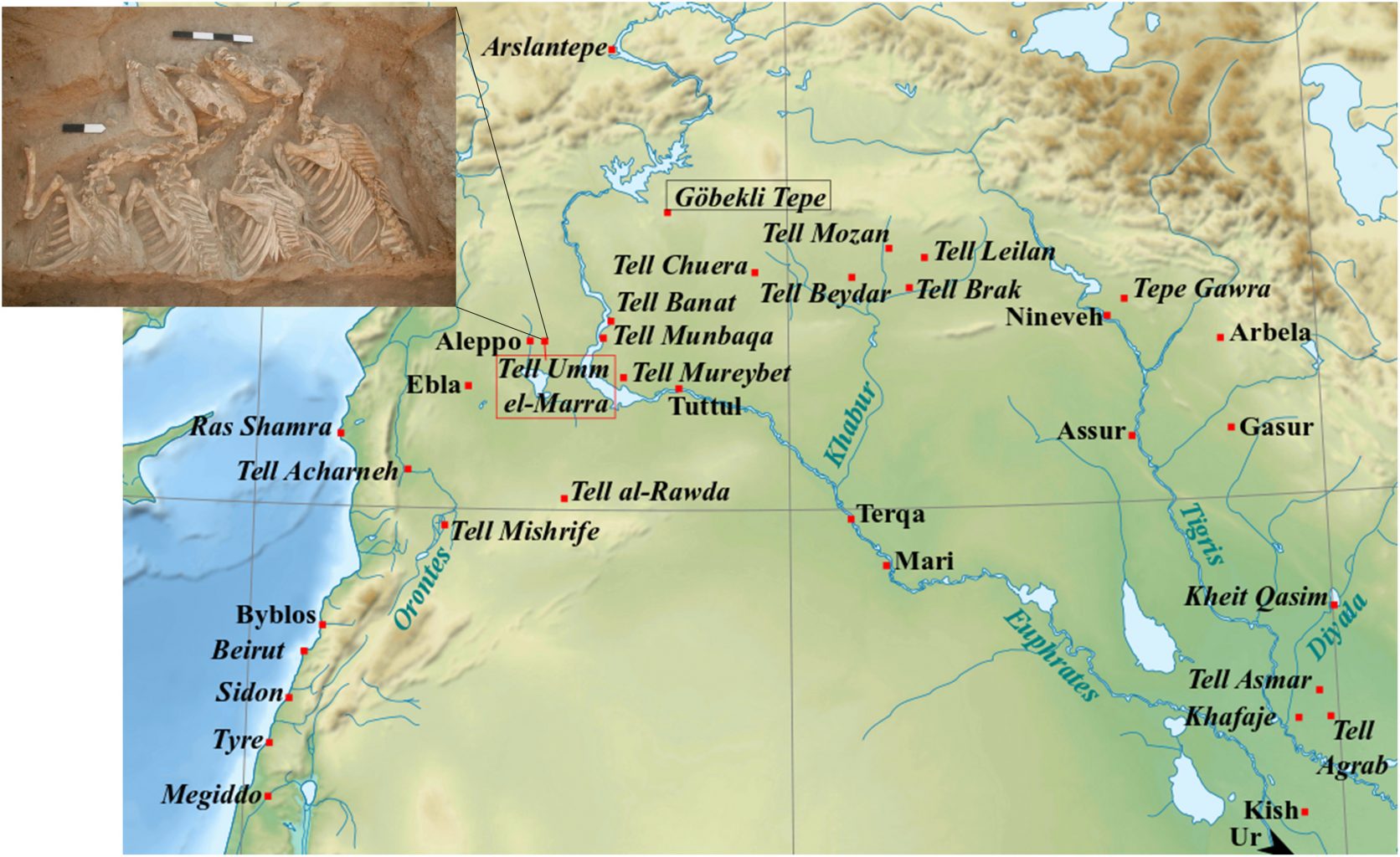 Syro-Mesopotamian map of the major sites from around the third millennium BCE. Credit: G. Schwartz / Andrew Bennett et al. / Science Advances, 2022