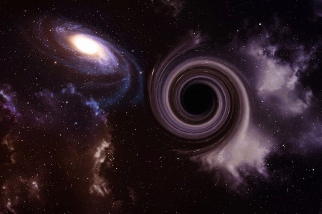 An artist's rendering of a black hole traveling through interstellar space. Depositphotos.