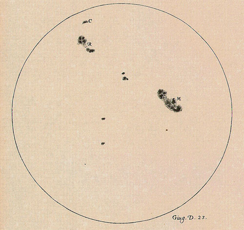 Galileo Galilei's drawing of sunspots from 1613. Credit: The Galileo Project / M. Kornmesser