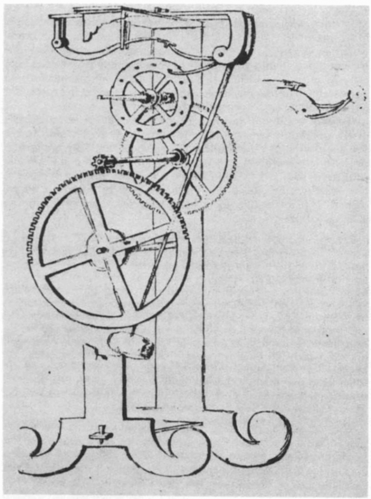 A drawing of Galileo Galilei's design of a pendulum clock. Credit: Wikimedia Commons
