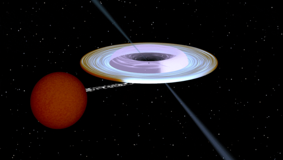 Artist's impression of the black hole that is tilted and spinningl. Credit: Rob Hynes