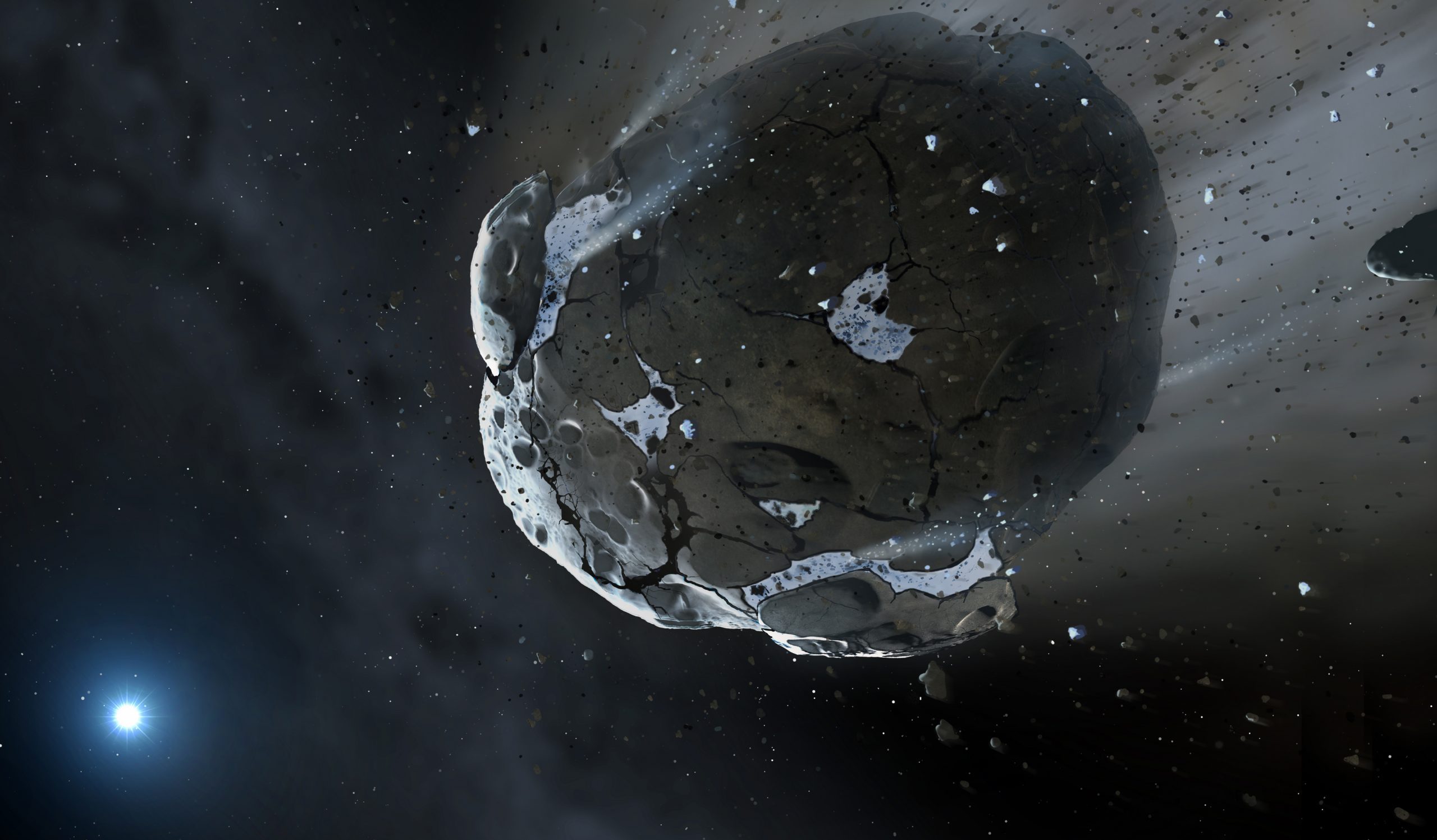 Artist's impression of an asteroid or a comet like Bernardinelli-Bernstein. Credit: Mark A. Garlick, space-art.co.uk, University of Warwick and University of Cambridge