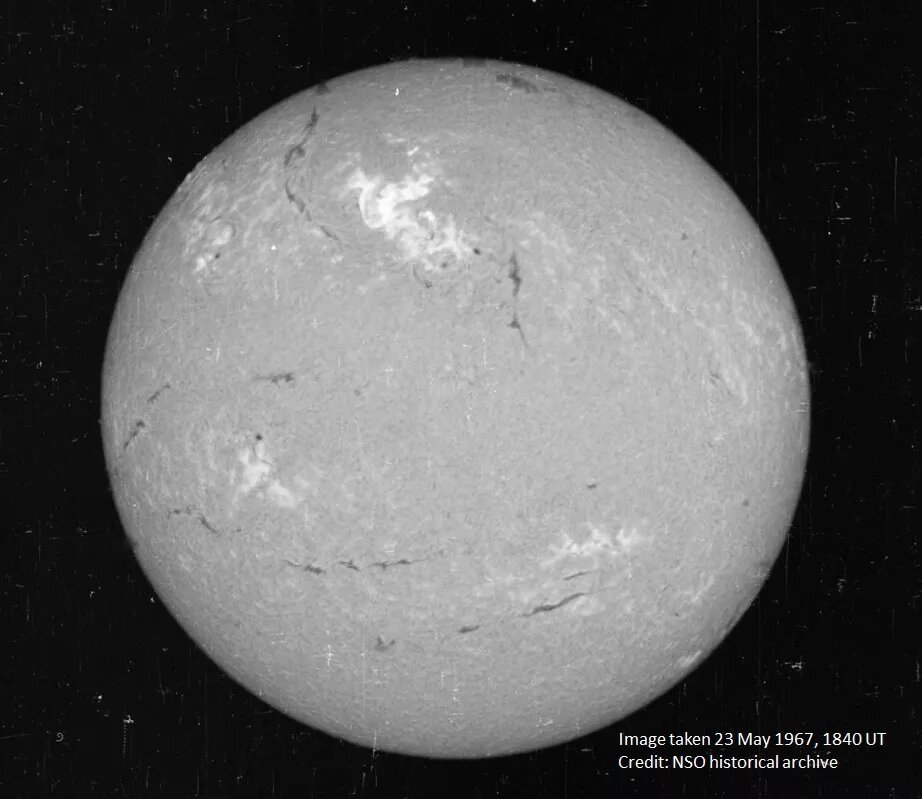 Image of the Sun taken May 23, 1967. Credit: National Solar Observatory historical archive