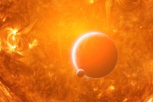 An artists rendering of a distant exoplanet orbiting its star. Depositphotos.