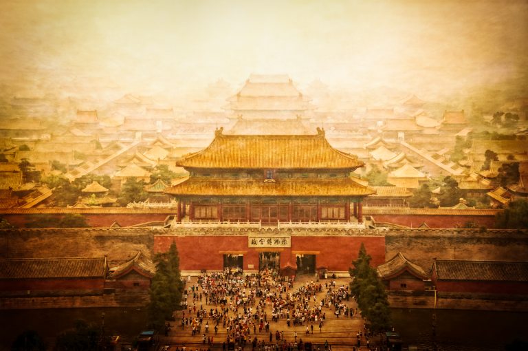 Forbidden city vintage view, Beijing, China. Depositphotos.