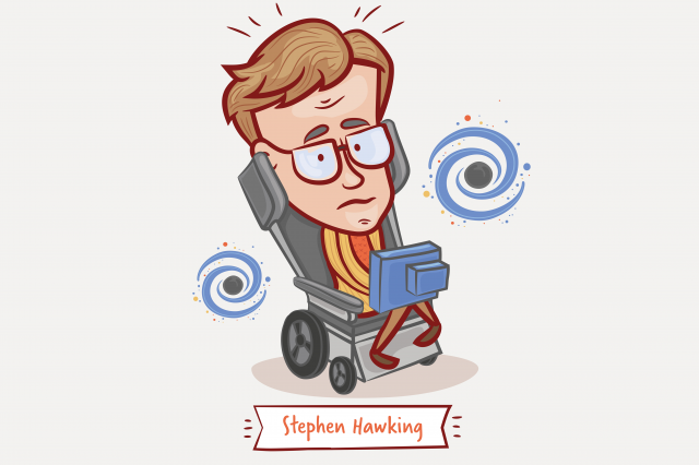 A cartoon of Professor Stephen Hawking. Depositphotos.
