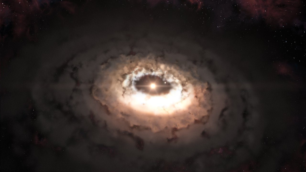 Artist's rendering of the protoplanetary disk around the young star IRS 48. Credit: ESO/L. Calcada