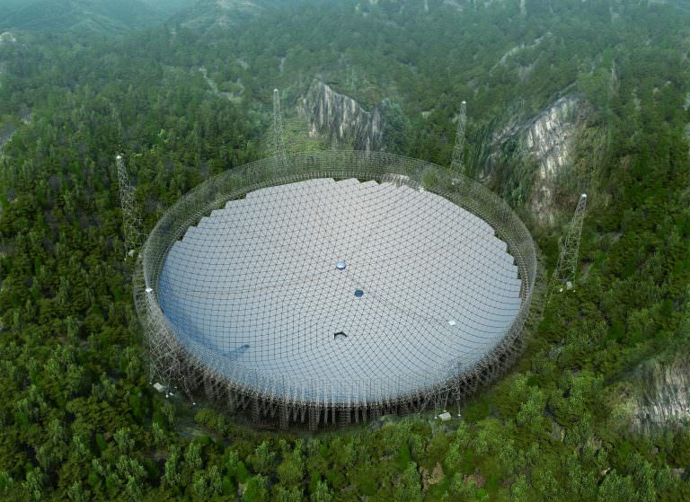 The new FAST telescope in China, which could be used to send the Beacon in the Galaxy. Credit: FAST