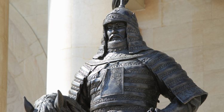 A statue of Genghis Khan at the National Museum of Mongolia in Ulaanbaatar, Mongolia. Depoistphotos.