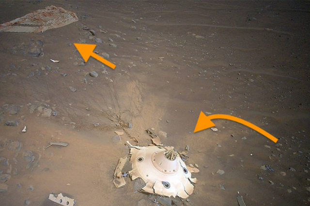 Ingenuity Helicopter Spots Perseverance Landing Spot on Mars. NASA.