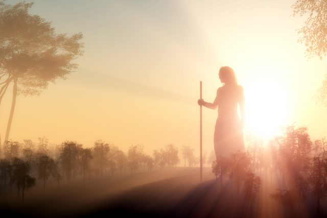 An artists rendering of a silhouette of Jesus in the sunlight. Depositphotos.
